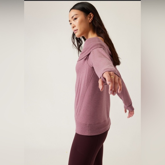 Athleta Studio Barre Sweatshirt Long Sleeve Top‎ Purple Off The Shoulder Small - Picture 1 of 13
